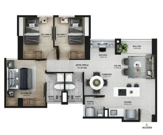 Área total construida 70 m²