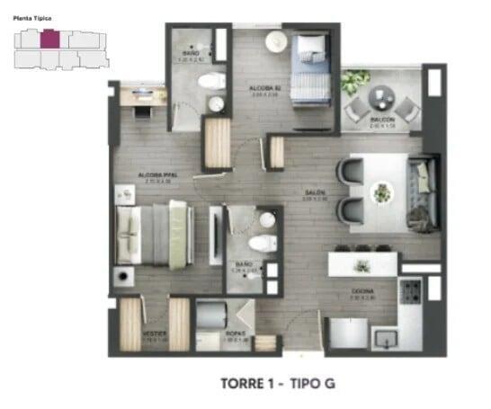 Área total construida 62,53 m²