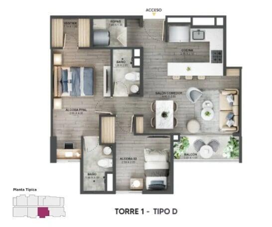 Área total construida 62,53 m²