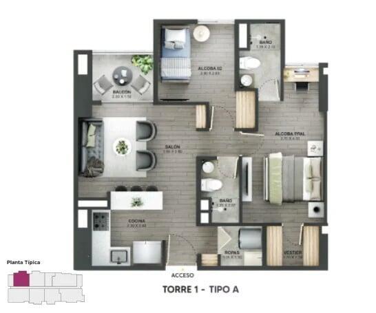 Área total construida 62,64 m²