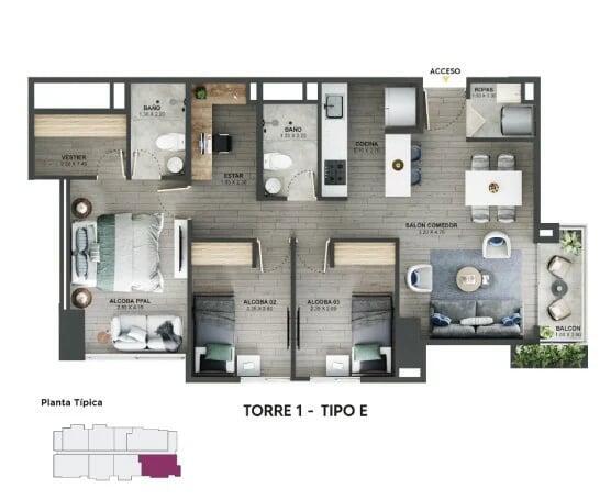 Área total construida 80 m²