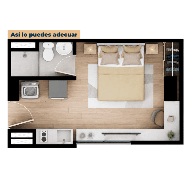 Tipo G - Área total construida 19.55 m²