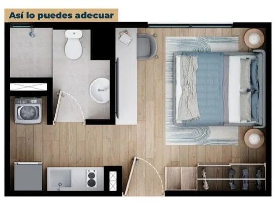 Tipo F - Área total construida 19.59 m²