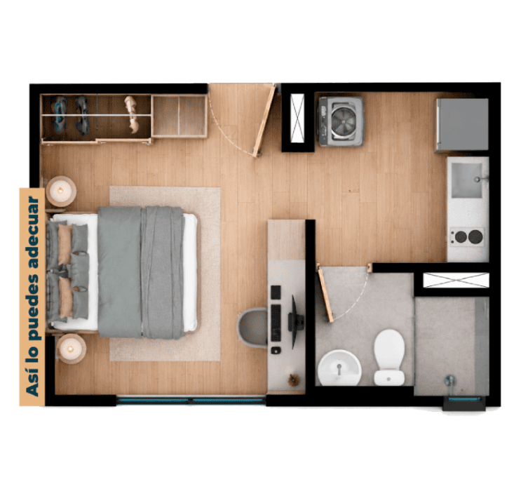 Tipo E - Área total construida 20.39 m²
