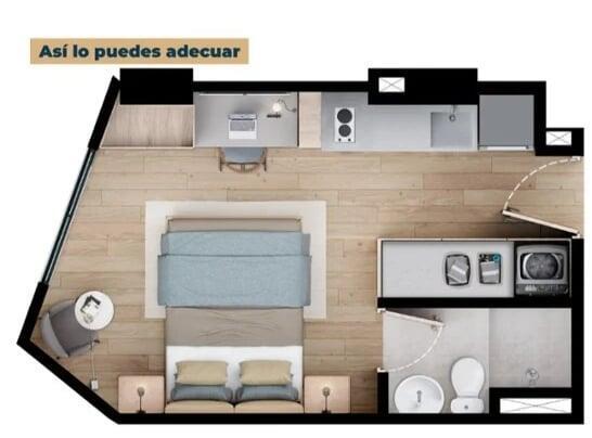 Tipo B - Área total construida 20.74 m²