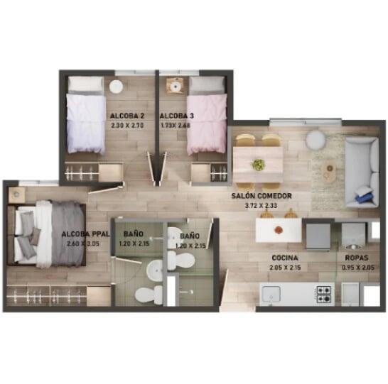 Área total construida 48 m²