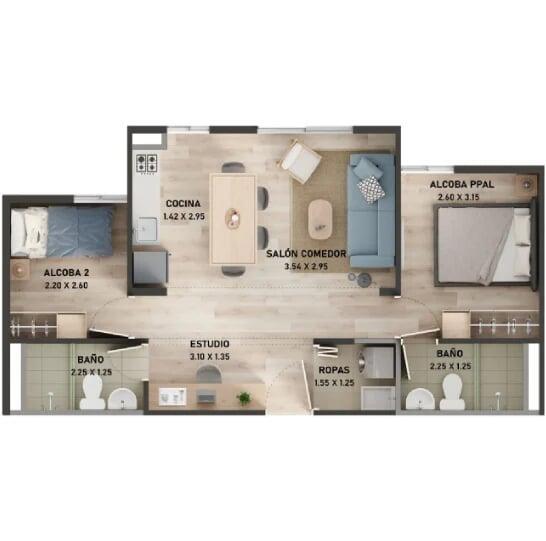 Área total construida 49 m²