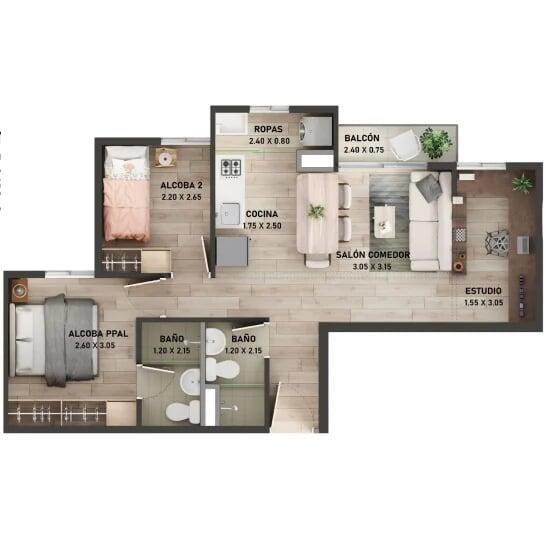 Área total construida 51 m²