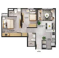 Tipo A - Área total construida 53 m²