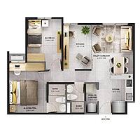 Tipo B - Área total construida 49 m²