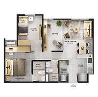 PLANO TIPO 1 - Área total construida 53 m²