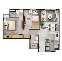 PLANO TIPO 2 - Área total construida 49 m²