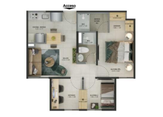 Área total construida 44,84 m²
