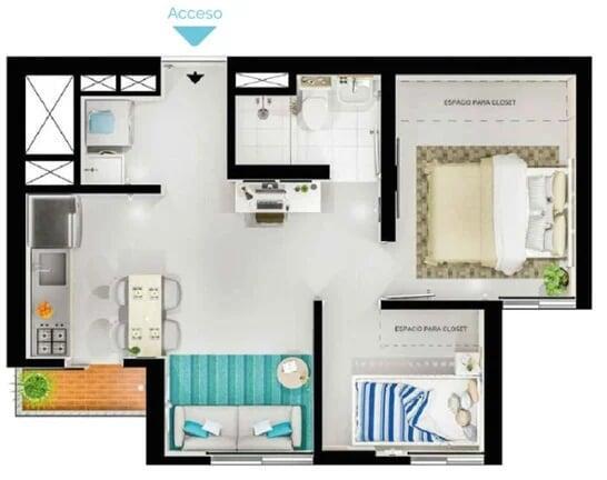 Tipo C - Área total construida 36.20 m²