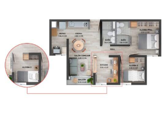 Área total construida 50,90 m²