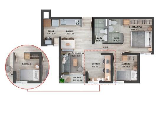 Área total construida 51,13 m²