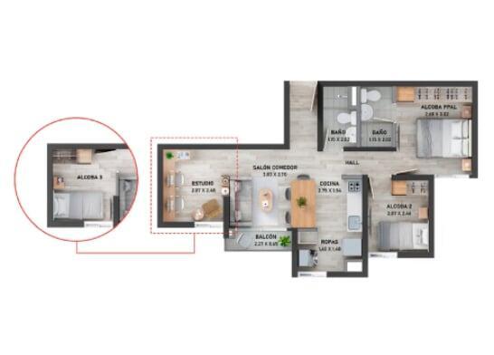 Área total construida 51,66 m²