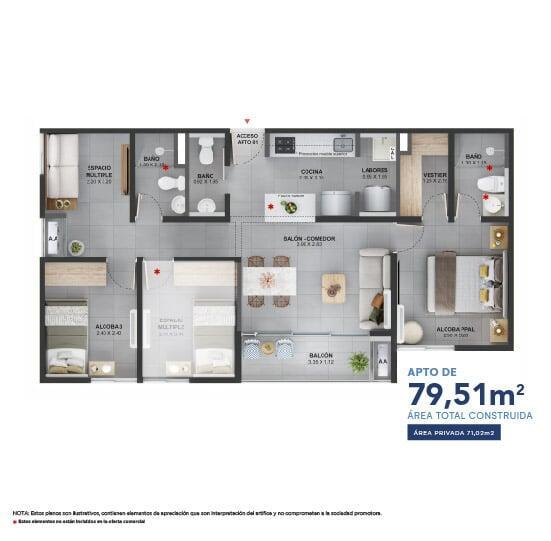 Área total construida 79.51 m²