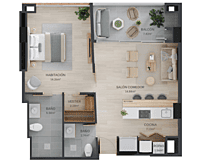 Tipología 1 -Aptos de 64,14 m²