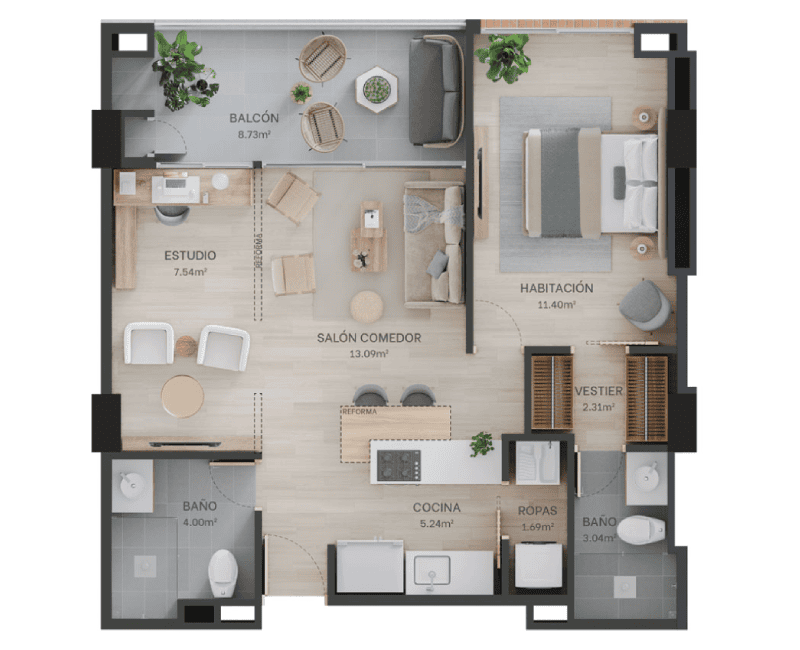 Tipología 2 -Aptos de 65,54 m²