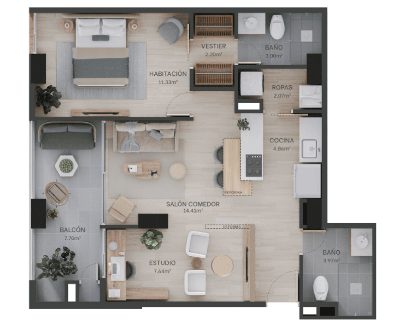 Tipología 3 -Aptos de 71,10 m²